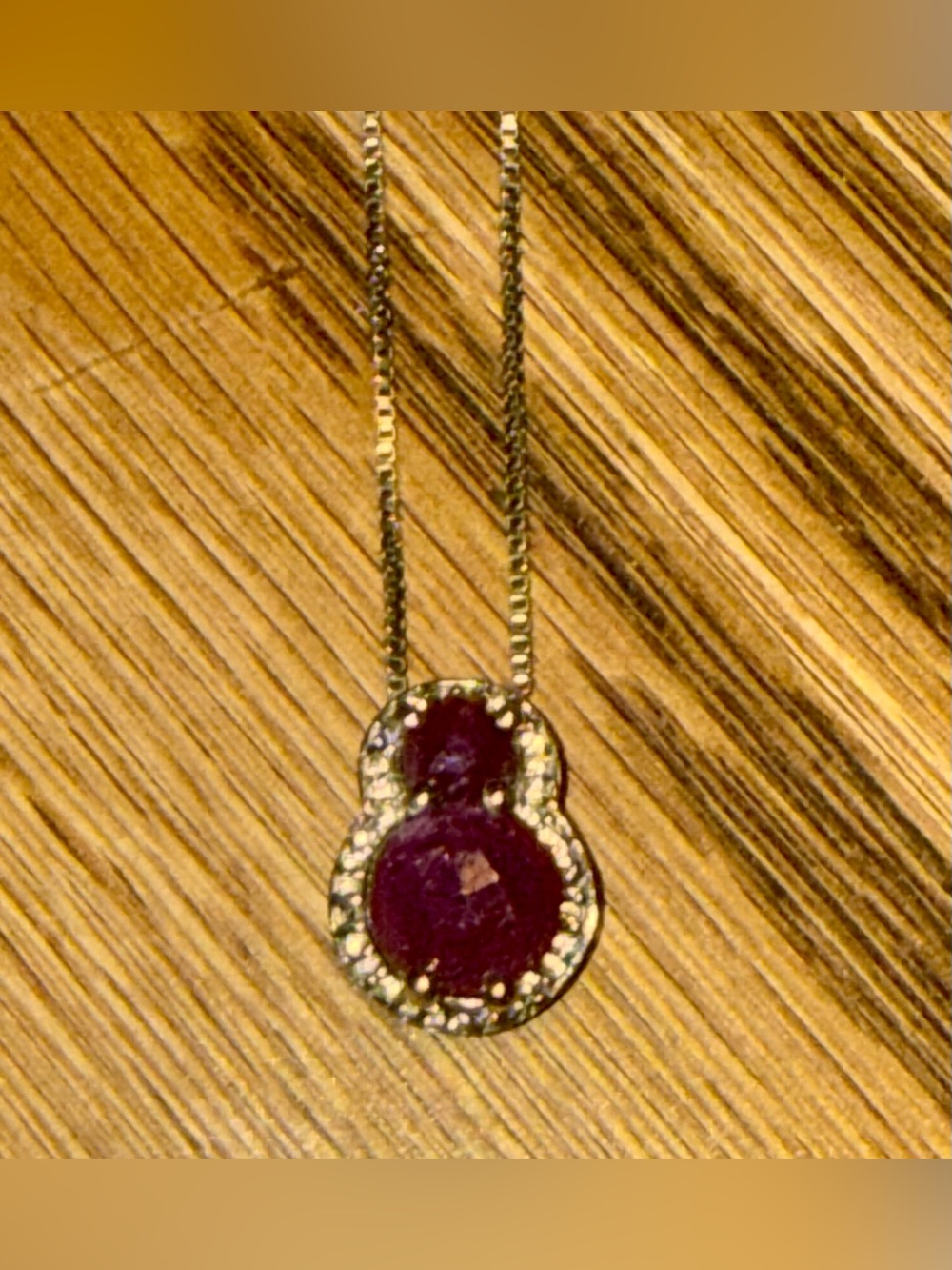 Ruby Red Double-Stone Pendant Necklace | Gold Tone Chain | Vintage Inspired Stat